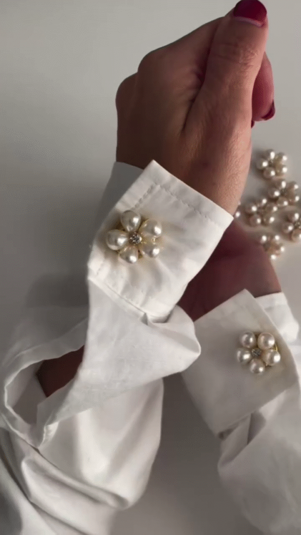 Elegant Pearl Flower Cuff Pins – Classy Upgrade for Your Shirt Look Pack of 10 - Image 2
