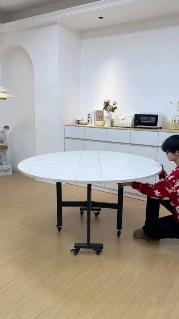 Rotating Round Marble Dining Table – With Wheels & Lazy Susan Turntable