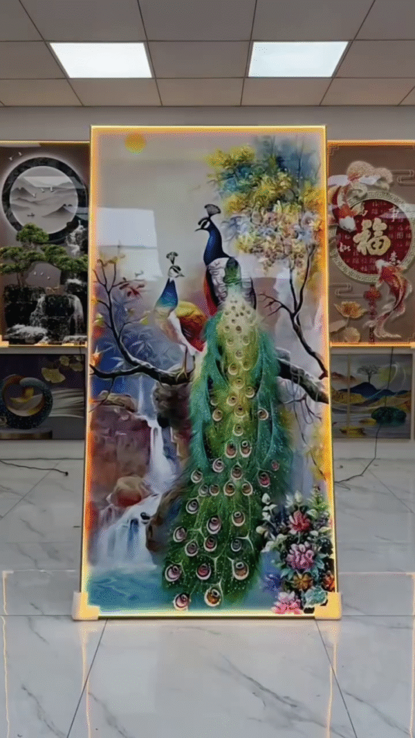 LED Framed Peacock Wall Panel – Glowing Art for Living Room & Lobby