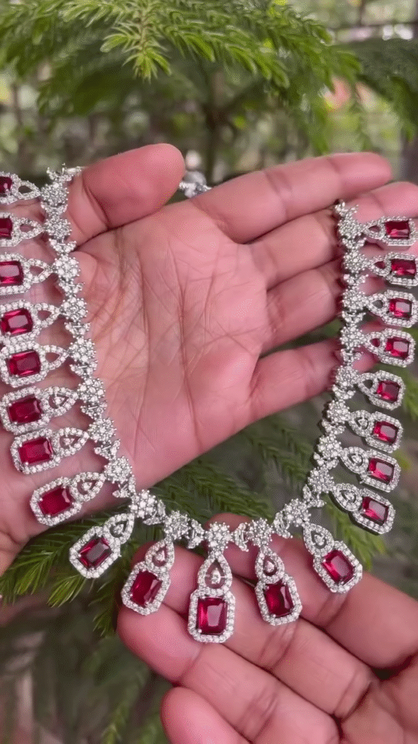 Ruby and Diamond-Style Bridal Jewelry Set
