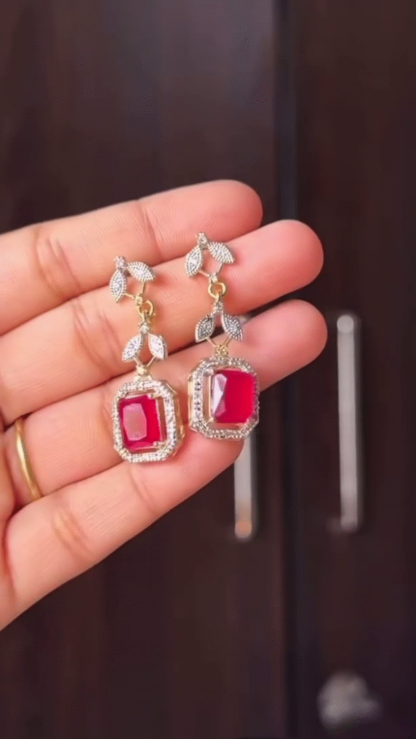 Ruby and Diamond-Style Leaf Motif Necklace - Image 2