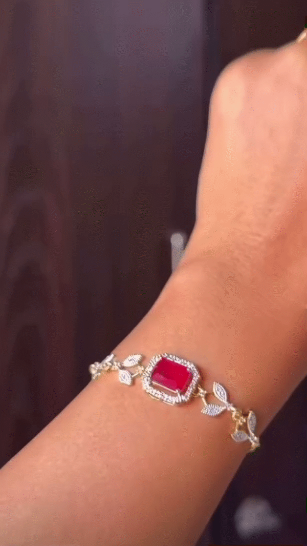 Ruby and Diamond-Style Leaf Motif Necklace - Image 4