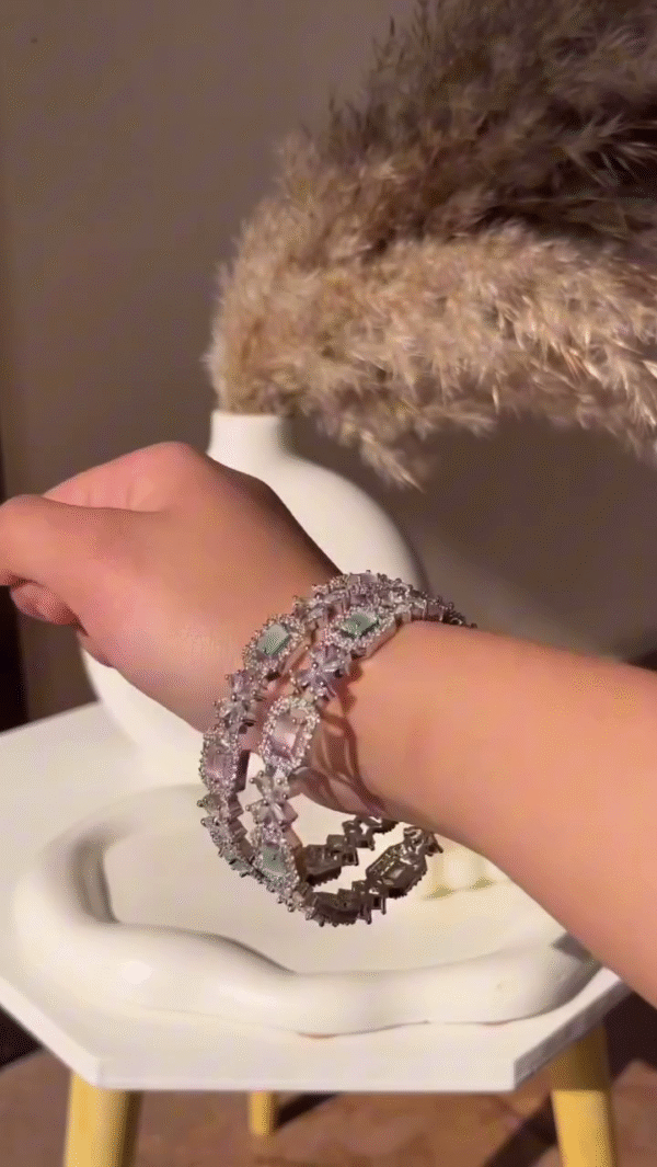 Geometric Gem and Crystal Bangle Bracelet - Image 4